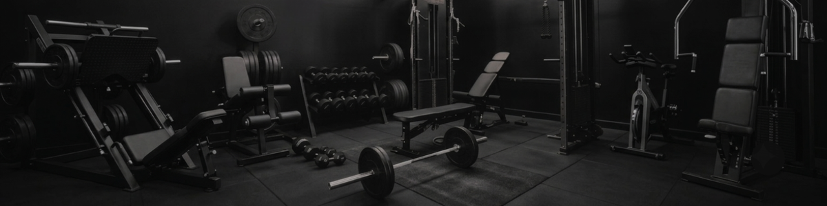 The Arcfit training floor — racks, benches and free weights under low light